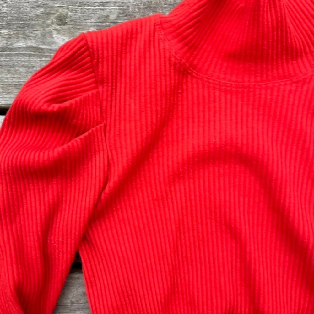 Free People Orange Ribbed Turtleneck Cropped Balloon Sweater Small - Picture 5 of 9